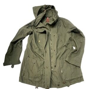 Olive Green Hooded Utility Anorak Jacket Women's Size‎ S/M Drawstring Waist